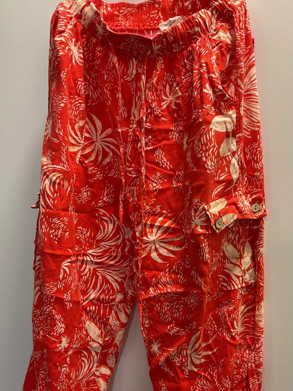 Linen blended Floral ballon pants, measure 36*92(W*L) cm, flexible